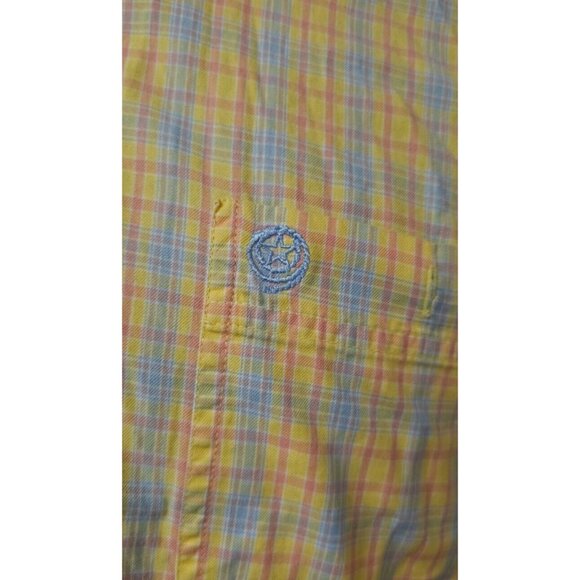Wrangler George Strait Cowboy Cut Mens Large Yellow Blue Red Plaid Western Shirt - Picture 2 of 12